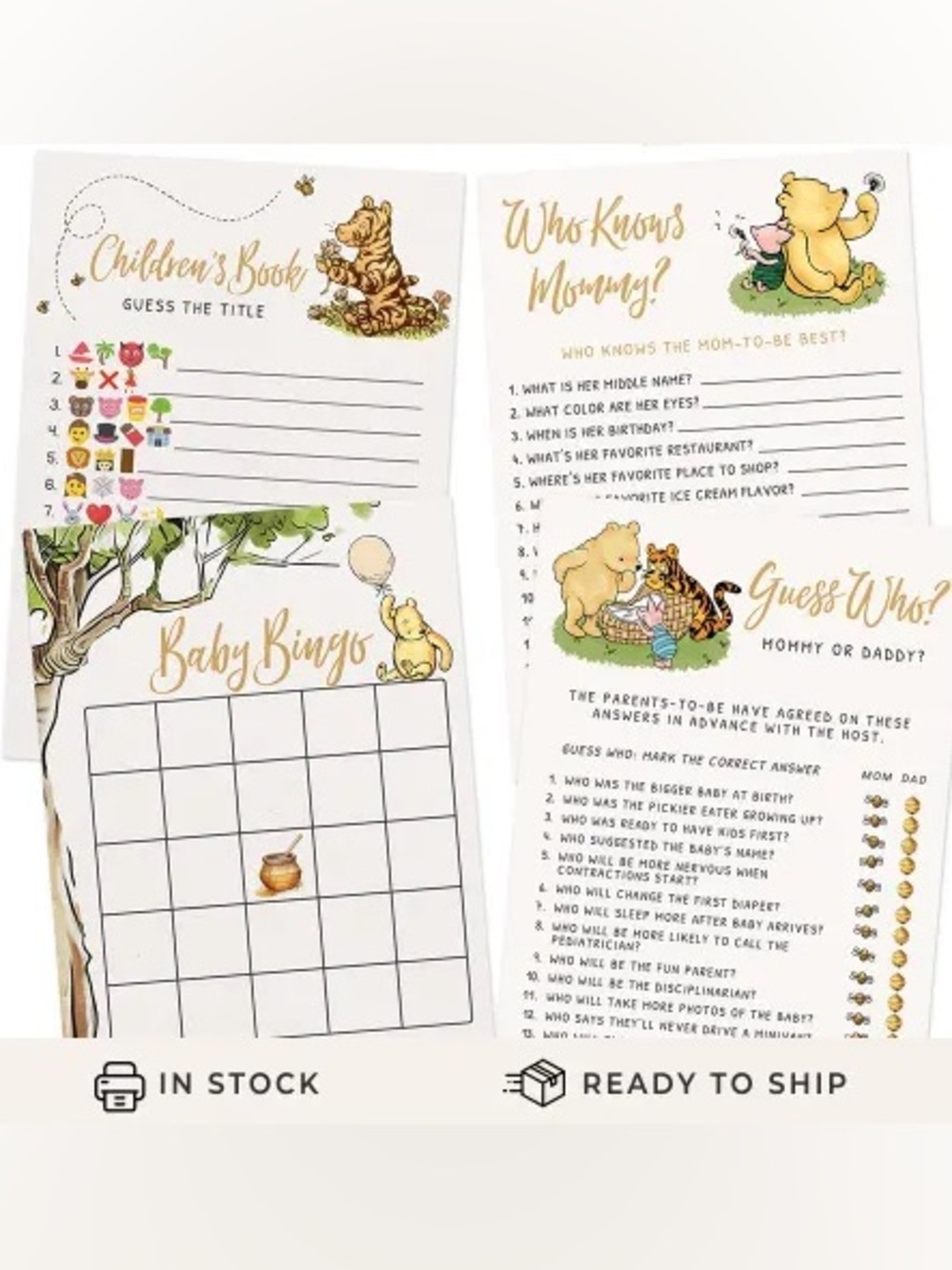 *BRAND NEW* Winnie the Pooh Baby Shower Game Set- 4 Games for 30 guests